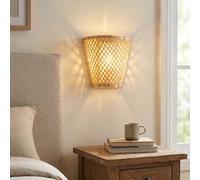 BARCELONA LED Arandela de Parede em Vime "Pani" Artesanal com Abajur em Madeira, Bambu e Fibras Naturais, Estilo Boho, Ilha, Japonês, Minimalista, Moderno, Industrial e Clássico para Sala, Quarto