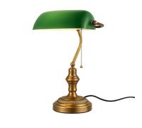 BARCELONA LED Lámpara Banquero Vintage E27 con Pantalla de Cristal Verde Ajustable, Lámpara de Escritorio Retro con Base de Latón Envejecido e Interruptor de Cadena, Lámpara Mesa Oficina Biblioteca