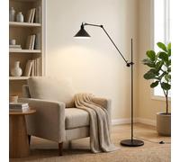 Barcelona LED Lámpara de Pie Articulada RUBY 215 E27 Negra - Flexo Industrial de Suelo 360° Ajustable, Base Estable 9kg, Diseño Loft para Salón Oficina Estudio (Sin Bombilla)