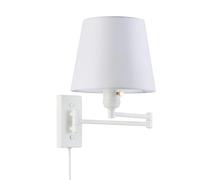 BarcelonaLED Aplique de Pared con Brazo Articulado Blanco Nórdico Moderno con Cable Enchufe e Interruptor Pantalla Blanca de Tela Casquillo E27 para Lectura Dormitorio Mesita de Noche Hotel
