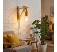 BarcelonaLED Aplique de Pared con Cable Enchufe Interruptor Nórdico de Escuadra de Madera Colgante de Silicona Amarillo Casquillo E27 LED