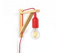 BarcelonaLED Aplique de pared LED nórdico de escuadra de madera y colgante de silicona en Color Rojo para Casquillo E27. 2 Años de Garantía -