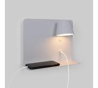 BarcelonaLED Lámpara Aplique de pared LED aluminio blanco con base de carga USB, foco orientable de 6W blanco calido 2700K e interruptor para Dormitorio Cama Cabecero Lectura Salón