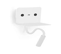 BarcelonaLED Lampara Aplique de pared LED para lectura 6W con foco flexo 3W blanco calido orientable y base de carga USB para Dormitorio Cama Cabecero