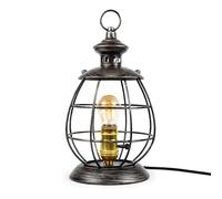 BarcelonaLED Lámpara de Mesa Vintage Industrial Jaula Plata con Anillo Colgante y Bombilla E27 G45 Ámbar Incluida para Salón Dormitorio Mesita de Noche
