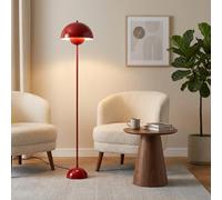 BarcelonaLED Lámpara de Pie Rojo- Diseño Retro “Flower Pot” con Luz Indirecta y Pantalla Semiesférica, Estilo Vintage Moderno, Base Metálica Estable, Casquillo E27