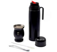 BARGRIN - Kit con Mate, Termo y Bombilla de Acero Inoxidable - incluye vaso térmico con doble pared - libre de BPA (Negro)