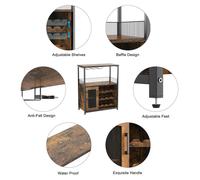 Barkast - Estantería para vinos - Armario para bebidas - Carrito de cocina - Estantería de almacenamiento - Estantes ajustables - Estructura de madera y metal