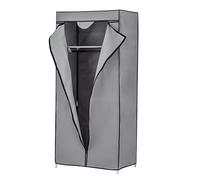 Baroni Home Armario de Tela Plegable con Estructura de Hierro, Organizador de Ropa Ahorra Espacio, Vestidor para Dormitorio, 1 Estante, 1 Barra para Colgar Ropa, Color Gris, 70x45x155 cm