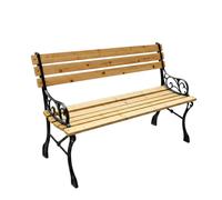 Baroni Home Banco de jardín de madera y hierro fundido decorado, banco exterior de 2-3 plazas con respaldo y reposabrazos, para jardín, terraza, balcón y patio, 122 x 50 x 70 cm
