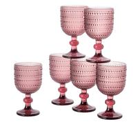 Baroni Home Bar Set de 6 Copas de Vidrio Decoradas con Acabados en Relieve de 20 opas para Vino y Agua Lavables en Lavavajillas, 8x8x14,5 cm, Rosa