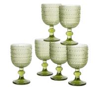 Baroni Home Bar Set de 6 Copas de Vidrio Decoradas con Acabados en Relieve de 20 opas para Vino y Agua Lavables en Lavavajillas, 8x8x14,5 cm, Verde
