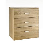 Baroni Home Cajonera de 3 cajones de Nobilitado, Mueble Moderno de Dormitorio o salón, Cómoda, Roble, 60x40x70 cm