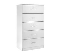 Baroni Home Cajonera de 5 cajones de Nobilitado, Mueble Moderno de Dormitorio o salón, Cómoda, Blanco, 60x40x110 cm