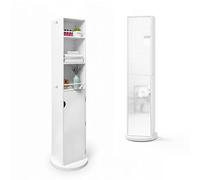 Baroni Home Columna Giratoria con Espejo a 360° con Estantes y Puerta, Mueble de Ahorro de Espacio para Baño y Dormitorio, Puerta con Cierre Magnético, 36,5x36,5x169 cm (Blanco)