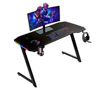 Baroni Home Escritorio Gaming para Ordenador Ergonómico con Soporte y Gancho para Auriculares y Portavasos, Mesa de Juego de MDF y Acero, con LED Multicolor, 140x60 cm