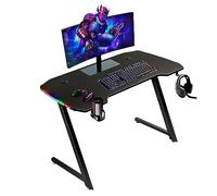 Baroni Home Escritorio Gaming para Ordenador Ergonómico con Soporte y Gancho para Auriculares y Portavasos, Mesa de Juego de MDF y Acero, con LED Multicolor, 120x60 cm
