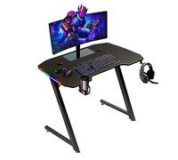 Baroni Home Escritorio Gaming para Ordenador Ergonómico con Soporte y Gancho para Auriculares y Portavasos, Mesa de Juego de MDF y Acero, con LED Multicolor, 100x60 cm