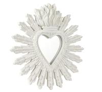 Baroni Home Espejo Ex Voto Corazón Sagrado con Rayos de Resina Blanco, Corazón Decorativo, Decoración de Pared con Gancho, Espejo de Pared, Recibidor, Salón, Dormitorio, 27 x 2 x 28 cm