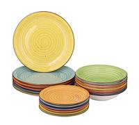 Baroni Home Juego de 18 Platos de porcelana y gres, Vajilla para 6 personas, Set Completo, Fantasía Colores