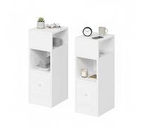 Baroni Home Juego de 2 Comodines Modernos con Cajón y 2 Estantes, Compartimento Superior Abierto en Ambos Lados, Comodines de Ahorro de Espacio en MDF, Montaje Fácil. 25x30x66 cm (Blanco)
