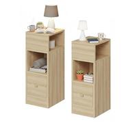 Baroni Home Juego de 2 Comodines Modernos con Cajón y 2 Estantes, Compartimento Superior Abierto en Ambos Lados, Comodines de Ahorro de Espacio en MDF, Montaje Fácil. 25x30x66 cm (Natural)