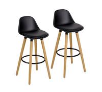 Baroni Home Juego de 2 taburetes con Respaldo y cojín, reposapiés - Diseño Moderno, Taburetes Altos de PU y Madera de Acero para casa y Restaurante, 40x42x92 cm, Negro, 2 Unidades