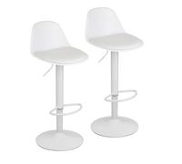 Baroni Home Juego de 2 Taburetes de Bar Giratorio, Taburete Alto con Altura Ajustable, con Respaldo y Reposapies, Fondo antiarañazos, Comedor, Restaurante, Bar, Blanco, 2 Unidades, 39x44x82-104 cm