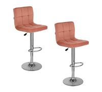 Baroni Home Juego de 2 Taburetes de Bar o Cocina de Tejido Acolchado, Ajustable y Giratorio De 360°, con Respaldo y Reposapiés, Estructura de Acero Cromado, Color Rosa de Terciopelo