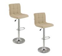 Baroni Home Juego de 2 Taburetes de Bar o Cocina de Tejido Acolchado, Ajustable y Giratorio De 360°, con Respaldo y Reposapiés, Estructura de Acero Cromado, Color Beige de Tejido