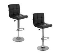 Baroni Home Juego de 2 Taburetes de Bar o Cocina de Tejido Acolchado, Ajustable y Giratorio De 360°, con Respaldo y Reposapiés, Estructura de Acero Cromado, Color Negro de Piel Sintética