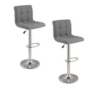 Baroni Home Juego de 2 Taburetes de Bar o Cocina de Tejido Acolchado, Ajustable y Giratorio De 360°, con Respaldo y Reposapiés, Estructura de Acero Cromado, Color Gris de Tejido