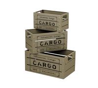 Baroni Home Juego de 3 cajas vintage para frutas y verduras, cajas de metal estilo industrial, contenedores multiusos apilables, cestas de almacenamiento rectangulares, color pardo, 37 x 21 x 18 cm