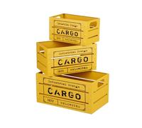 Baroni Home Juego de 3 cajas vintage para frutas y verduras, cajas de metal estilo industrial, contenedores multiusos apilables, cestas de almacenamiento rectangulares amarillas, 37 x 21 x 18 cm