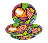 Baroni Home Juego de 4 platos de pizza variados con fantasía pop, platos de pizza de porcelana Ø 31 cm