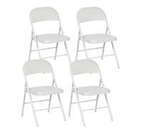 Baroni Home Juego de 4 sillas plegables blancas, asiento y respaldo acolchados, impermeables y fáciles de limpiar, silla ahorra espacio al abrir y cerrar, 45 x 48 x 77 cm, blanca