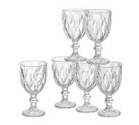 Baroni Home Juego de 6 copas de diamante de cristal decoradas con acabados en forma de rombos en relieve de 25 cl, lavables en lavavajillas, 8 x 8 x 15 cm, transparentes