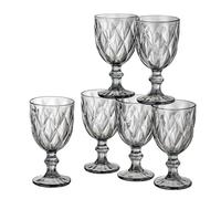 Baroni Home Juego de 6 copas de diamante de cristal decoradas con acabados en forma de rombos en relieve de 25 cl, lavables en lavavajillas, 8 x 8 x 15 cm, ahumado