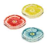 Baroni Home Juego de 6 platos con forma de flor, diseño colorido y floral, platos para aperitivos, frutas, postres, platos de flores rojas, amarillas y azules, diámetro 19,5 cm