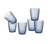 Baroni Home Juego de 6 vasos Wave de cristal de colores y decorados con rayas en relieve, 30 legantes vasos lavables en lavavajillas, 8 x 8 x 9,5 cm, azul