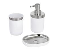 Baroni Home Juego de Baño de 3 Piezas de plástico Resistente, Juego de baño Moderno, Compuesto por Dispensador, Vaso y Jabonera, Blanco y Plateado