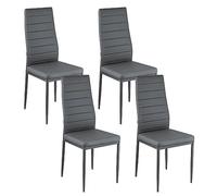 Baroni Home Juegos de 4 Sillas de Comedor con Respaldo Alto y Asiento Ergonómico con Costuras Decorativas, Sillas Elegantes Alcochado en Piel Sintética con Estructura en Acero, 40X48X96, Gris
