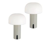 Baroni Home Lámpara LED Sin Cable, Diseño tipo hongo, Regulación táctil, Recargable por USB-C, Luz cálida 3000K, Impermeable para interior y exterior, Metal pintado, h: 22 cm (Gris tórtola, 2 piezas)