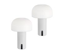 Baroni Home Lámpara LED Sin Cable, Diseño tipo hongo, Regulación táctil, Recargable por USB-C, Luz cálida 3000K, Impermeable para interior y exterior, Metal pintado, h: 22 cm (Blanca, 2 piezas)