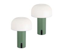 Baroni Home Lámpara LED Sin Cable, Diseño tipo hongo, Regulación táctil, Recargable por USB-C, Luz cálida 3000K, Impermeable para interior y exterior, Metal pintado, h: 22 cm (Verde, 2 piezas)