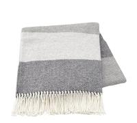 Baroni Home Manta en Mezcla de Lana y Algodon, Plaid de sofá, Made in Italy, 130x170 cm - Rayas Gris Tejido de Espiga