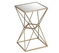 Baroni Home Mesa Cuadrada Baja de Café con Tapa Espejada y Estructura de Metal Dorado, Mesa para Sala de Estar y Dormitorio, Pequeña Mesa Elegante, 35x35x60 cm