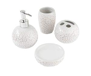 Baroni Home Montemaggi - Juego de baño de cerámica bajorrelieve de 4 Piezas - Color Blanco Incluye dispensador de jabón, portacepillos de Dientes, Vaso y jabonera.