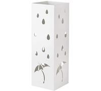 Baroni Home - Paragüero Cuadrado de Metal con Diseño de Paraguas con Gotas de Lluvia, con Gancho y Bandeja Recogegotas Desmontable, 15,5x15,5x49 cm, Blanco