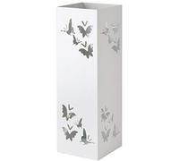 Baroni Home Paragüero Cuadrado de Metal con Incrustación Rectangular de Mariposas, Paragüeros con Gancho y Bandeja Recogegotas Extraíble, 15,5x15,5x49 cm, Blanco